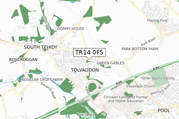TR14 0FS map - small scale - OS Open Zoomstack (Ordnance Survey)