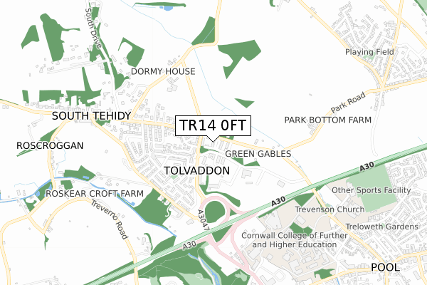 TR14 0FT map - small scale - OS Open Zoomstack (Ordnance Survey)