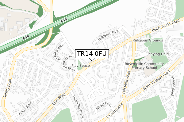 TR14 0FU map - large scale - OS Open Zoomstack (Ordnance Survey)