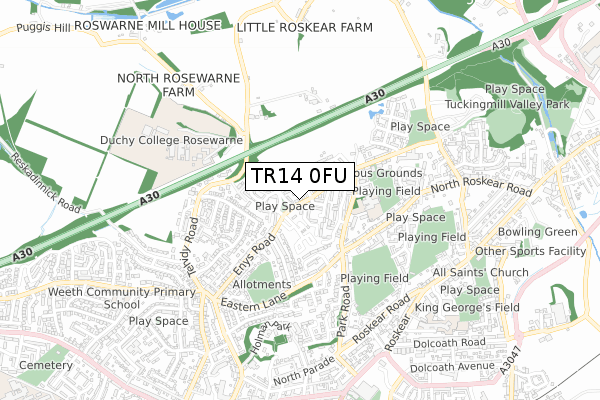 TR14 0FU map - small scale - OS Open Zoomstack (Ordnance Survey)