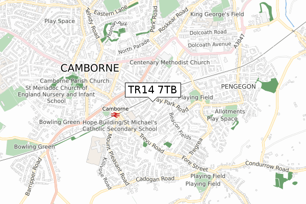 TR14 7TB map - small scale - OS Open Zoomstack (Ordnance Survey)