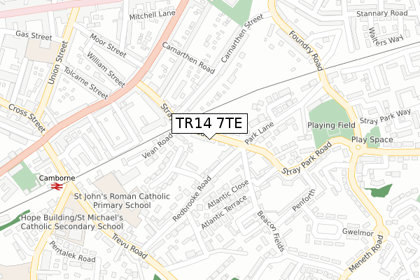 TR14 7TE map - large scale - OS Open Zoomstack (Ordnance Survey)