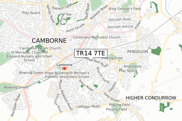 TR14 7TE map - small scale - OS Open Zoomstack (Ordnance Survey)