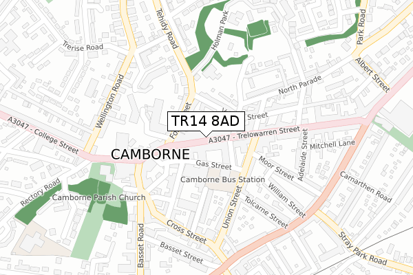 TR14 8AD map - large scale - OS Open Zoomstack (Ordnance Survey)