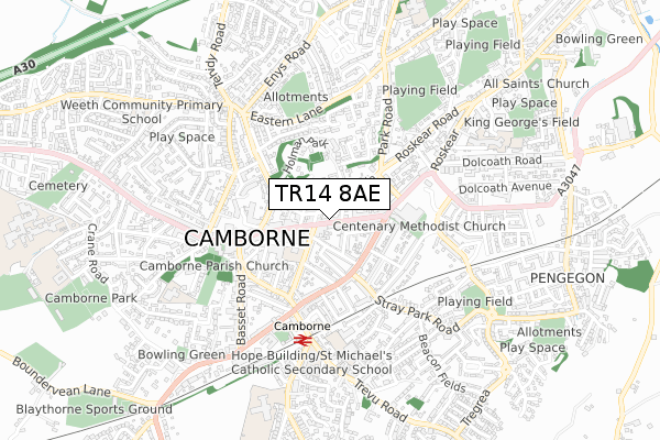 TR14 8AE map - small scale - OS Open Zoomstack (Ordnance Survey)