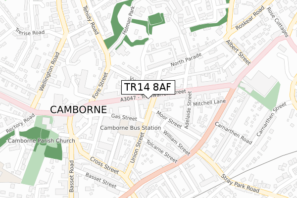 TR14 8AF map - large scale - OS Open Zoomstack (Ordnance Survey)