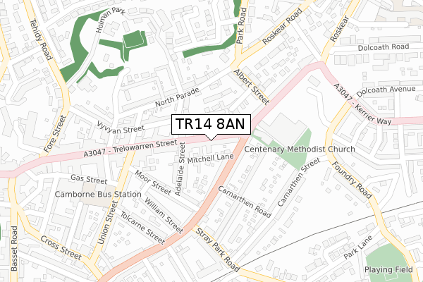 TR14 8AN map - large scale - OS Open Zoomstack (Ordnance Survey)