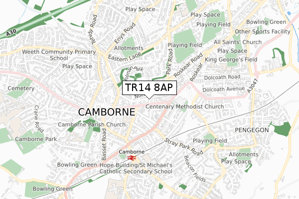 TR14 8AP map - small scale - OS Open Zoomstack (Ordnance Survey)