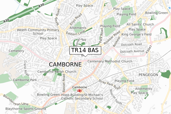 TR14 8AS map - small scale - OS Open Zoomstack (Ordnance Survey)