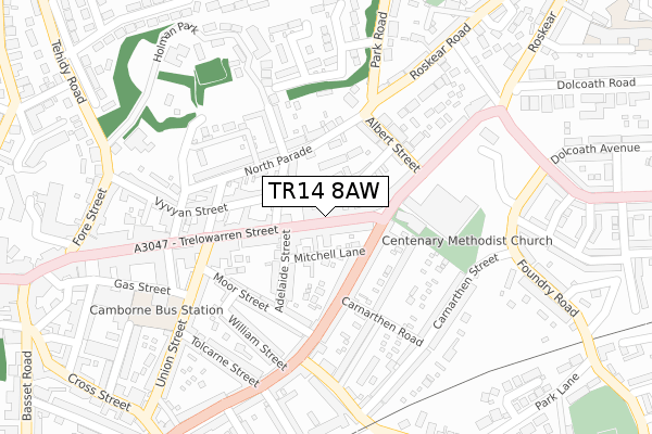 TR14 8AW map - large scale - OS Open Zoomstack (Ordnance Survey)