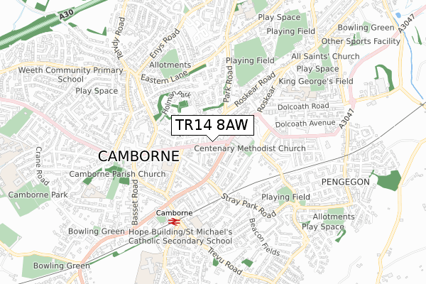 TR14 8AW map - small scale - OS Open Zoomstack (Ordnance Survey)