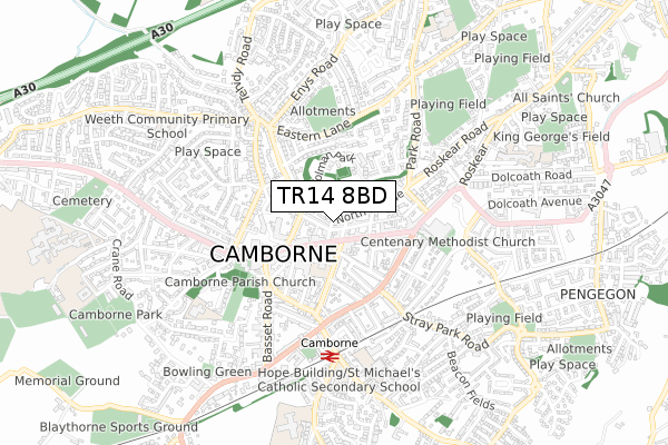 TR14 8BD map - small scale - OS Open Zoomstack (Ordnance Survey)