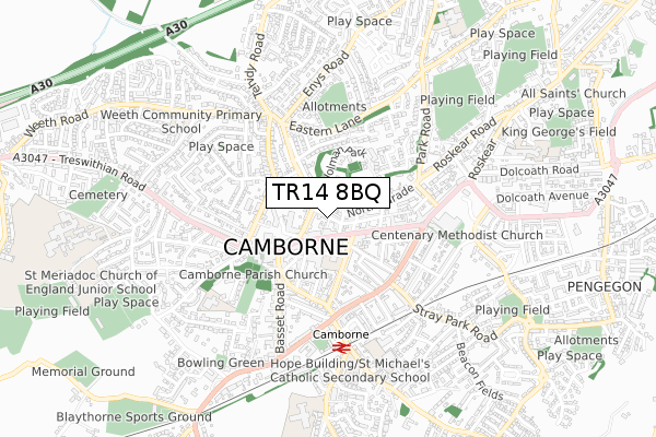 TR14 8BQ map - small scale - OS Open Zoomstack (Ordnance Survey)