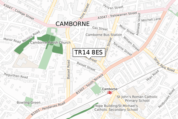 TR14 8ES map - large scale - OS Open Zoomstack (Ordnance Survey)