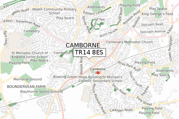 TR14 8ES map - small scale - OS Open Zoomstack (Ordnance Survey)