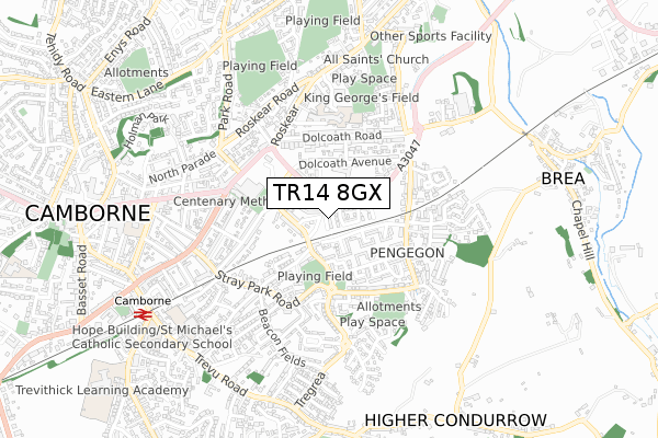 TR14 8GX map - small scale - OS Open Zoomstack (Ordnance Survey)