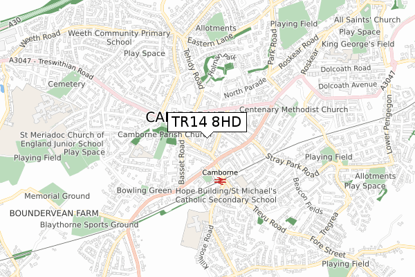 TR14 8HD map - small scale - OS Open Zoomstack (Ordnance Survey)