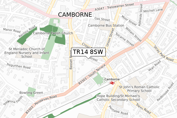 TR14 8SW map - large scale - OS Open Zoomstack (Ordnance Survey)