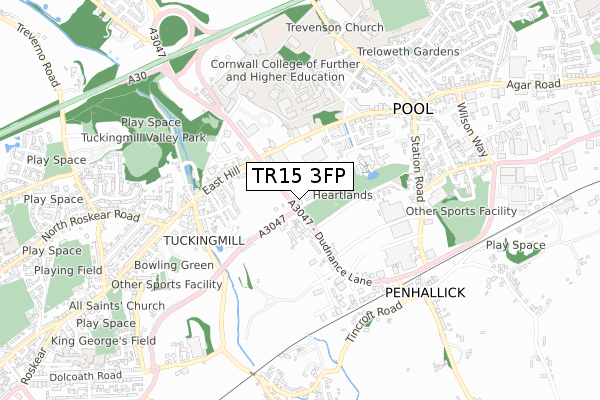 TR15 3FP map - small scale - OS Open Zoomstack (Ordnance Survey)