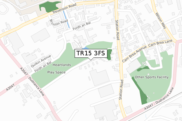TR15 3FS map - large scale - OS Open Zoomstack (Ordnance Survey)