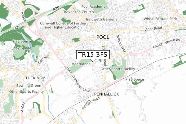 TR15 3FS map - small scale - OS Open Zoomstack (Ordnance Survey)