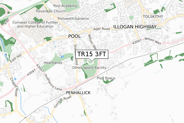 TR15 3FT map - small scale - OS Open Zoomstack (Ordnance Survey)