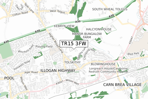 TR15 3FW map - small scale - OS Open Zoomstack (Ordnance Survey)