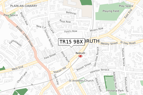 TR15 9BX map - large scale - OS Open Zoomstack (Ordnance Survey)