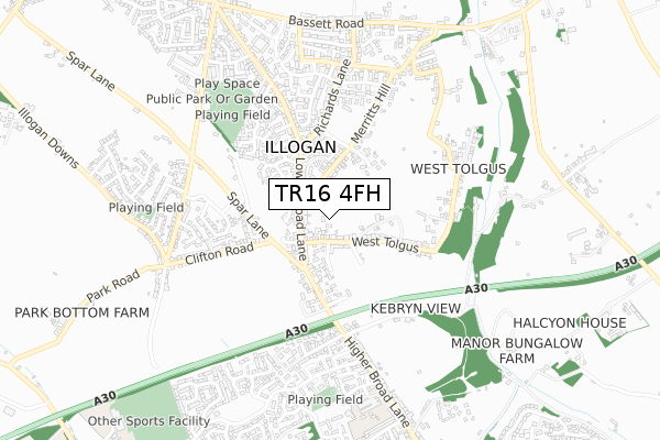 TR16 4FH map - small scale - OS Open Zoomstack (Ordnance Survey)