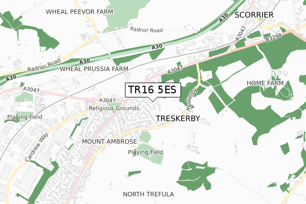 TR16 5ES map - small scale - OS Open Zoomstack (Ordnance Survey) TR16 5ES map - small scale - OS Open Zoomstack (Ordnance Survey)