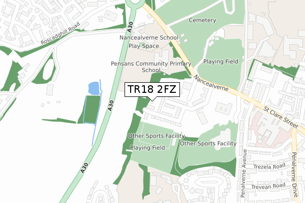 TR18 2FZ map - large scale - OS Open Zoomstack (Ordnance Survey) TR18 2FZ map - large scale - OS Open Zoomstack (Ordnance Survey)