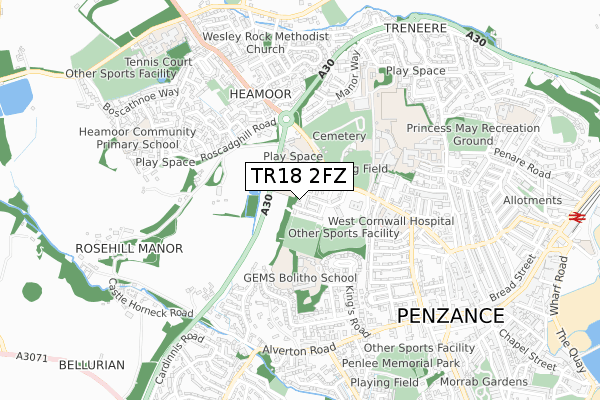 TR18 2FZ map - small scale - OS Open Zoomstack (Ordnance Survey) TR18 2FZ map - small scale - OS Open Zoomstack (Ordnance Survey)