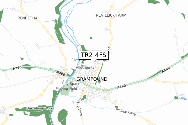 TR2 4FS map - small scale - OS Open Zoomstack (Ordnance Survey)