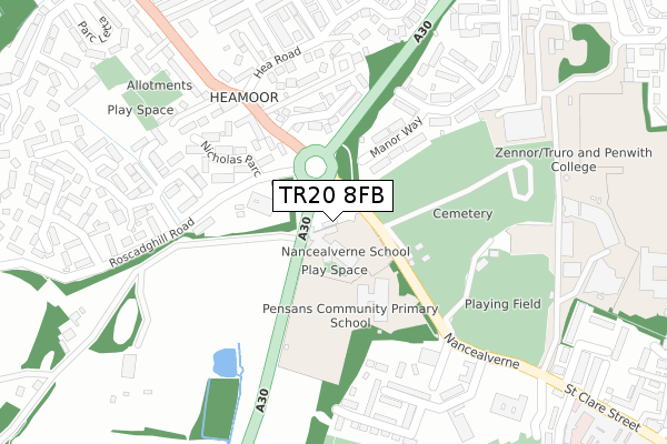 TR20 8FB map - large scale - OS Open Zoomstack (Ordnance Survey)