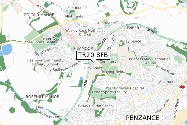 TR20 8FB map - small scale - OS Open Zoomstack (Ordnance Survey)