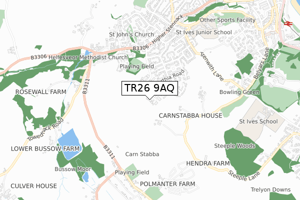 TR26 9AQ map - small scale - OS Open Zoomstack (Ordnance Survey) TR26 9AQ map - small scale - OS Open Zoomstack (Ordnance Survey)