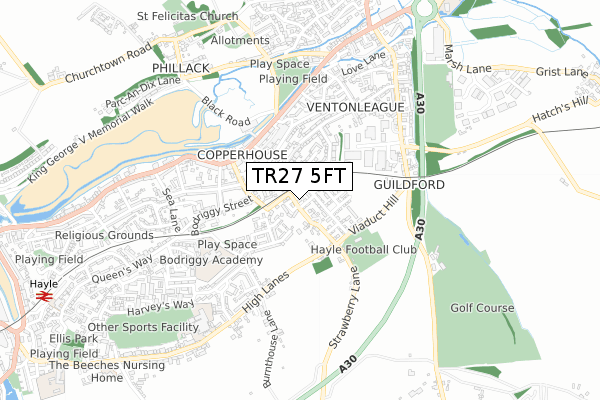 TR27 5FT map - small scale - OS Open Zoomstack (Ordnance Survey)
