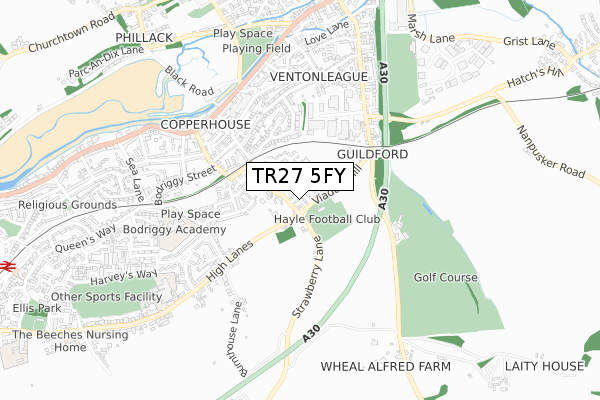 TR27 5FY map - small scale - OS Open Zoomstack (Ordnance Survey)