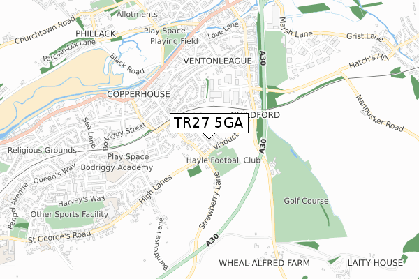 TR27 5GA map - small scale - OS Open Zoomstack (Ordnance Survey)