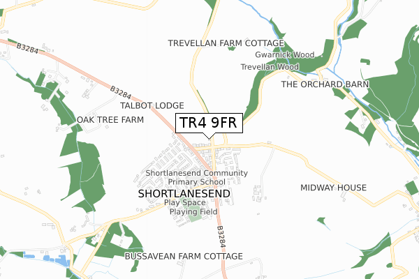 TR4 9FR map - small scale - OS Open Zoomstack (Ordnance Survey)