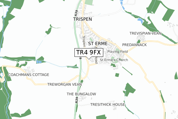 TR4 9FX map - small scale - OS Open Zoomstack (Ordnance Survey)