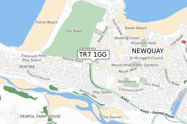 TR7 1GG map - small scale - OS Open Zoomstack (Ordnance Survey)