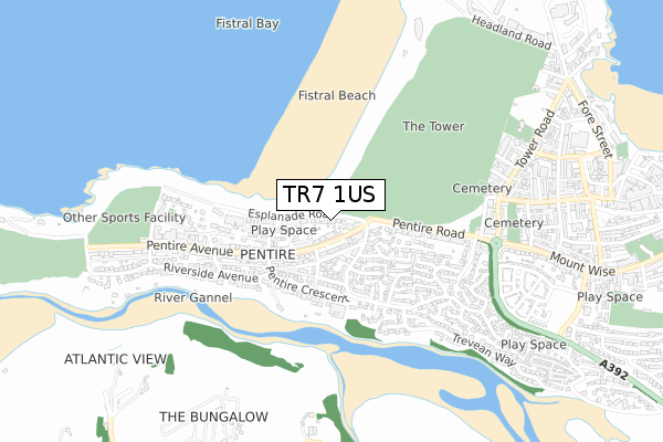 TR7 1US map - small scale - OS Open Zoomstack (Ordnance Survey)