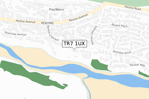 TR7 1UX map - large scale - OS Open Zoomstack (Ordnance Survey)