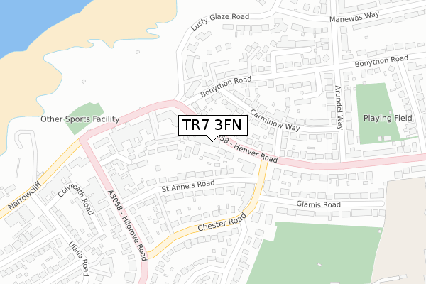 TR7 3FN map - large scale - OS Open Zoomstack (Ordnance Survey)