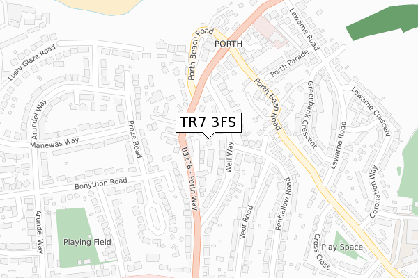 TR7 3FS map - large scale - OS Open Zoomstack (Ordnance Survey)