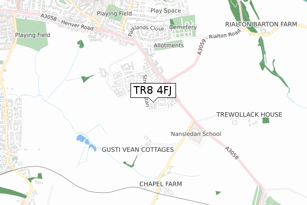 TR8 4FJ map - small scale - OS Open Zoomstack (Ordnance Survey) TR8 4FJ map - small scale - OS Open Zoomstack (Ordnance Survey)