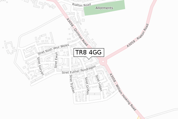 TR8 4GG map - large scale - OS Open Zoomstack (Ordnance Survey)