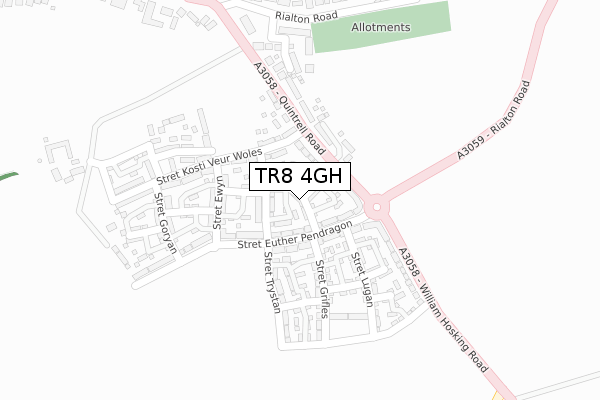 TR8 4GH map - large scale - OS Open Zoomstack (Ordnance Survey) TR8 4GH map - large scale - OS Open Zoomstack (Ordnance Survey)