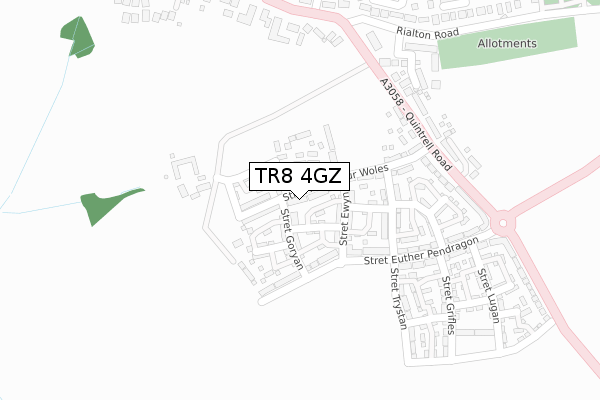 TR8 4GZ map - large scale - OS Open Zoomstack (Ordnance Survey) TR8 4GZ map - large scale - OS Open Zoomstack (Ordnance Survey)